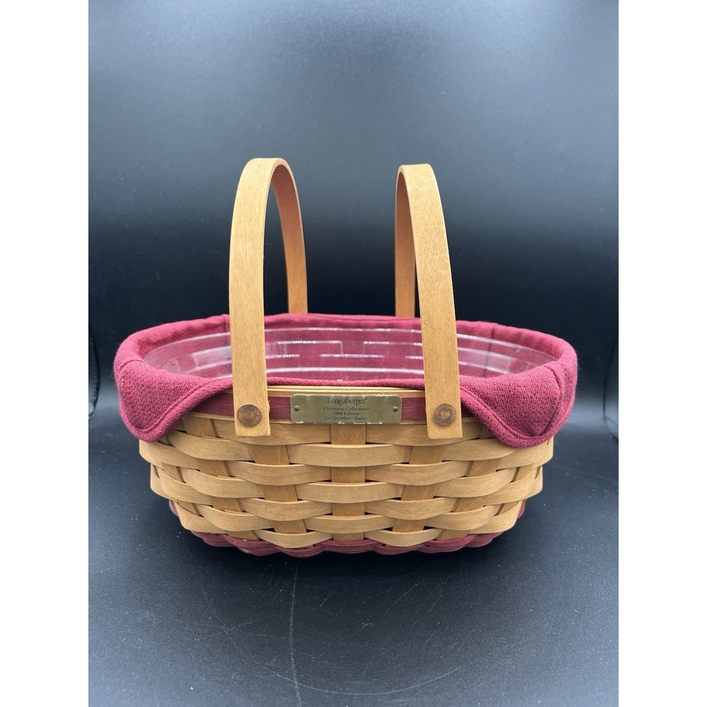 🎄Longaberger Christmas 2004 Get Together Basket Red W/Liner & Protector